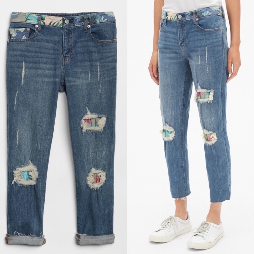GAP Distressed Floral Print Best Girlfriend Relaxed Denim Jeans